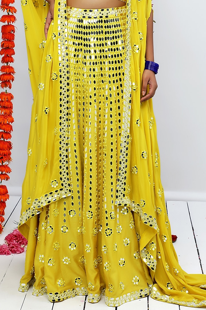 Yellow Crepe & Silk Dupion Pearl Embellished Wedding Sharara Set by Shian at Pernia's Pop Up Shop