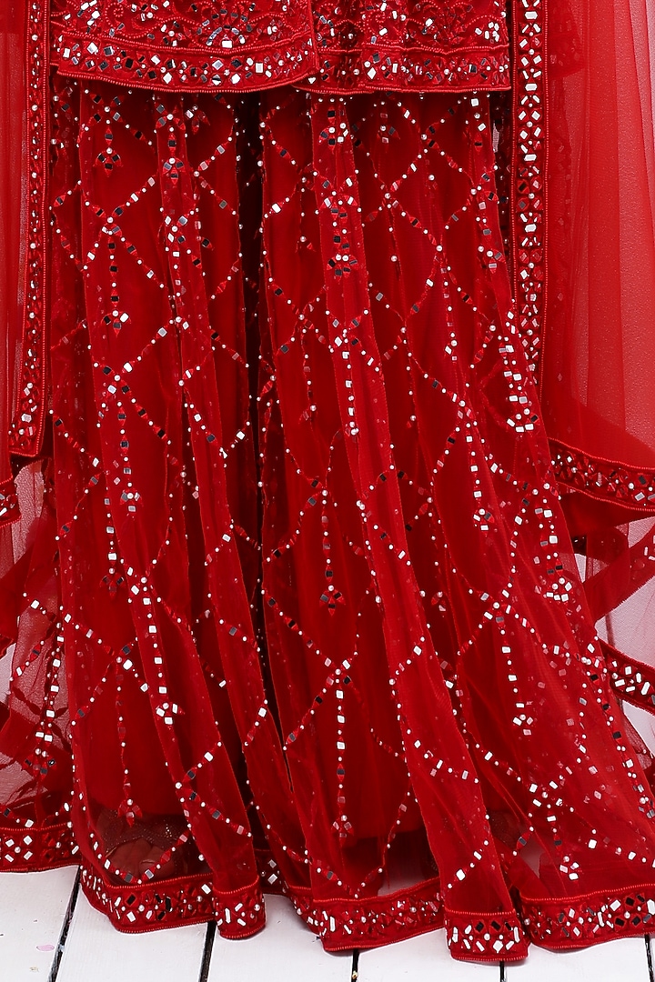 Red Net Embroidered Wedding Sharara Set by Shian at Pernia's Pop Up Shop