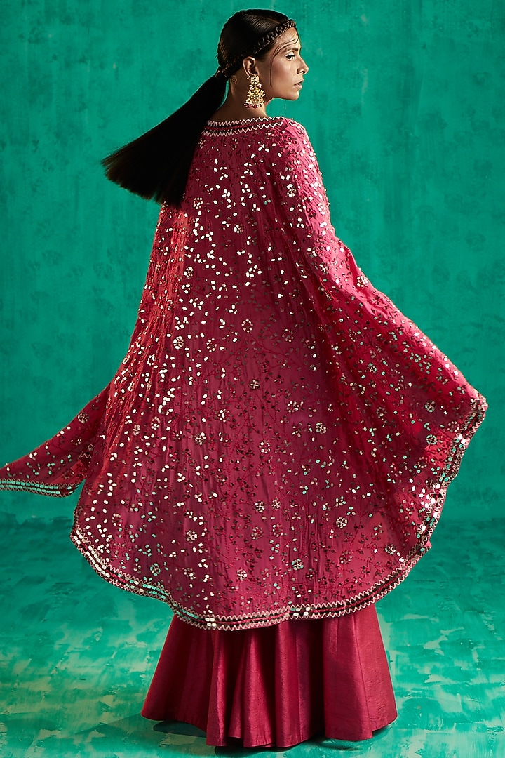 Pink Crepe & Silk Pearl Embroidered Wedding Sharara Set by Shian at Pernia's Pop Up Shop