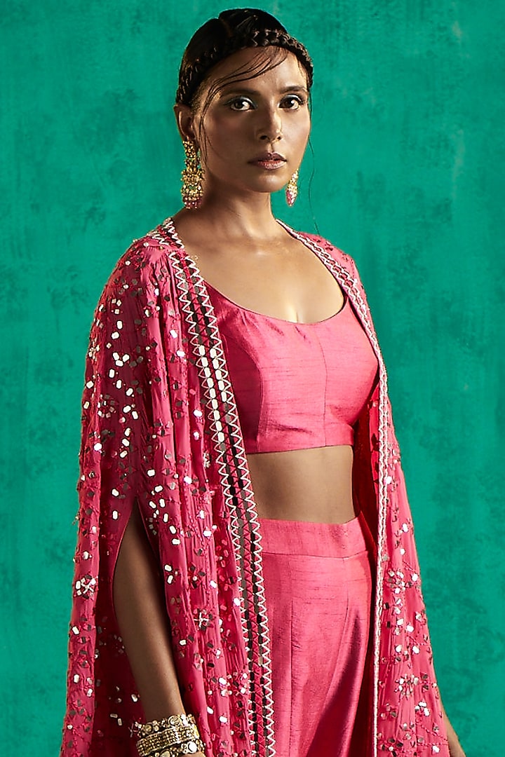 Pink Crepe & Silk Pearl Embroidered Wedding Sharara Set by Shian at Pernia's Pop Up Shop