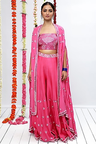 Hot pink embroidered sharara set designed by Payal Singhal at AASHNI+CO.