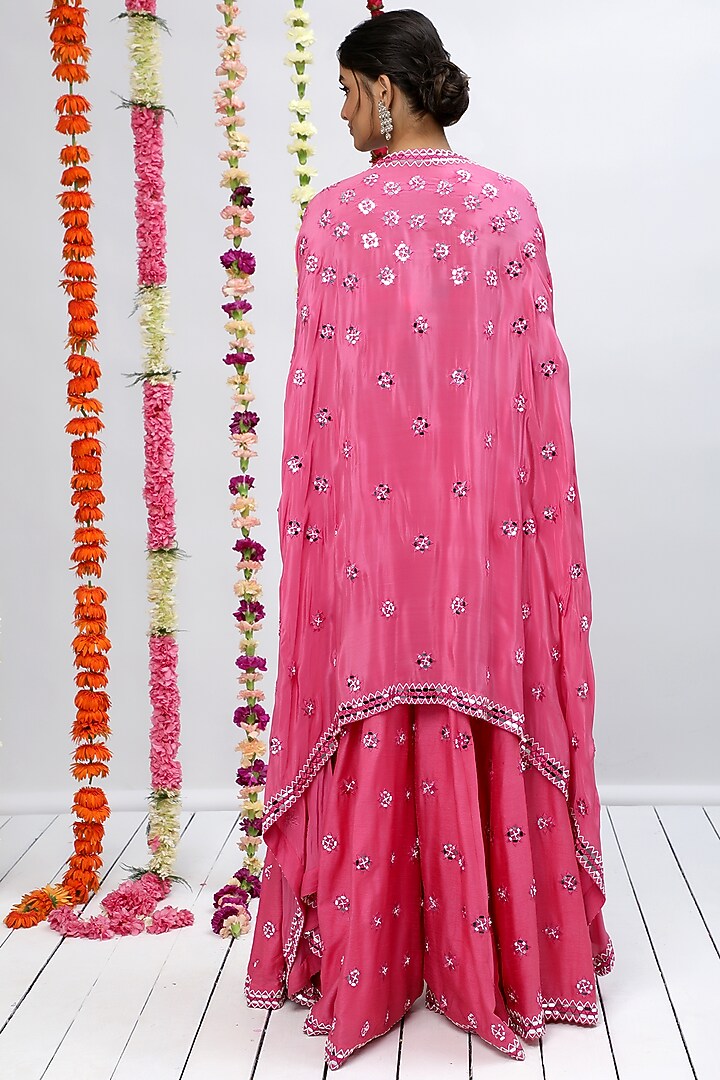 Pink Crepe & Silk Patra Embroidered Wedding Sharara Set by Shian at Pernia's Pop Up Shop