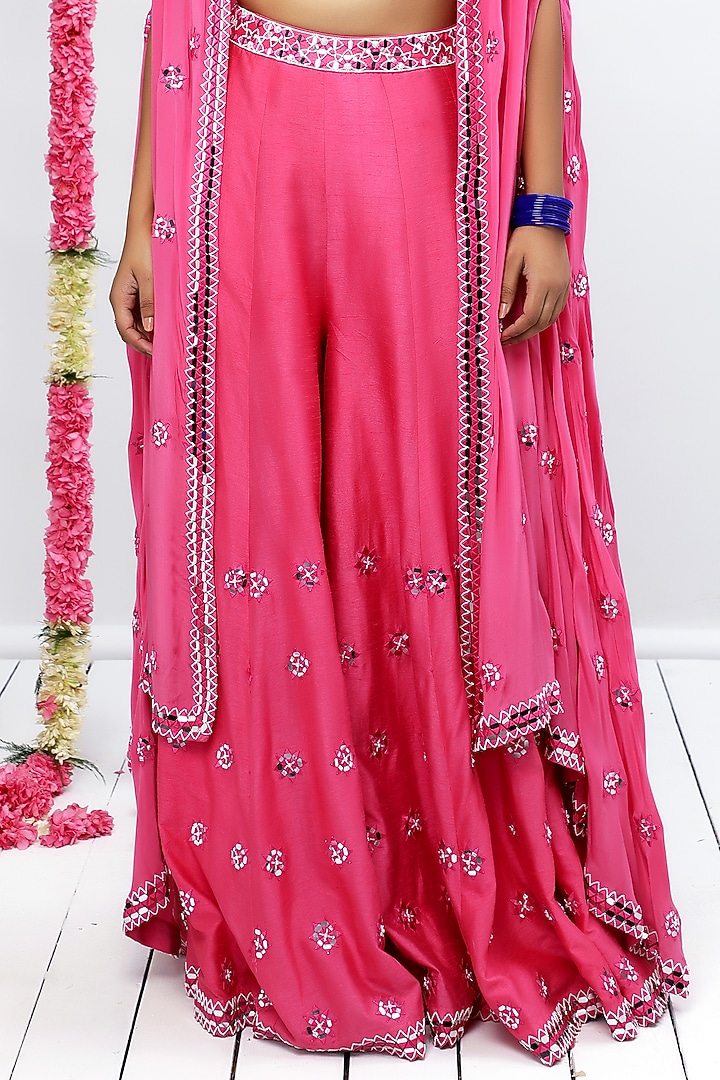 Pink Crepe & Silk Patra Embroidered Wedding Sharara Set by Shian at Pernia's Pop Up Shop