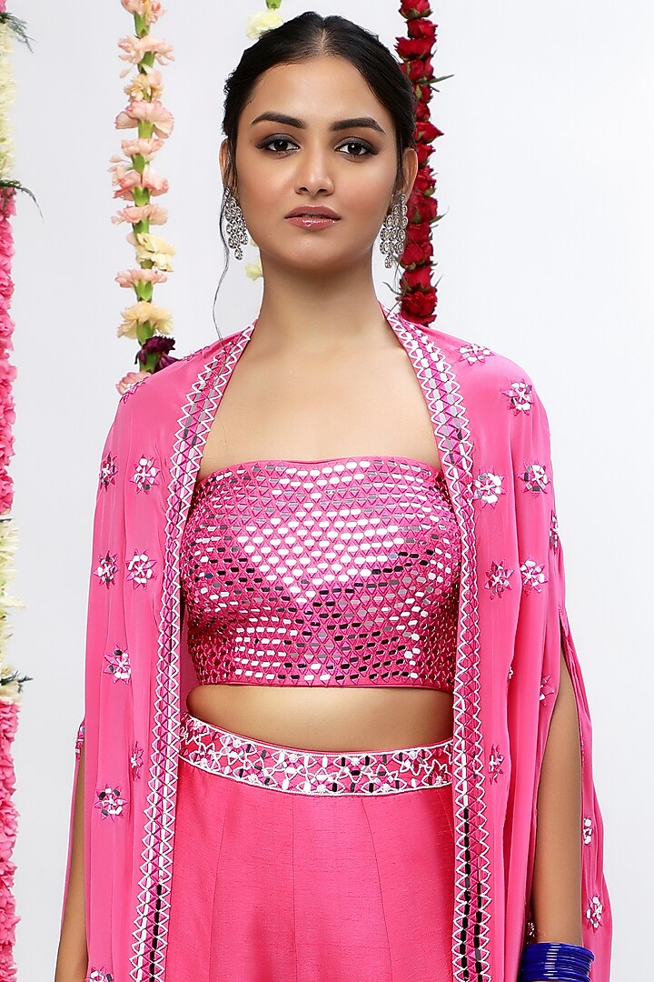 Pink Crepe & Silk Patra Embroidered Wedding Sharara Set by Shian at Pernia's Pop Up Shop