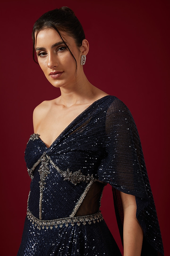 Navy Sequins Embroidered Volume Bridal Gown by Shantnu & Nikhil at Pernia's Pop Up Shop