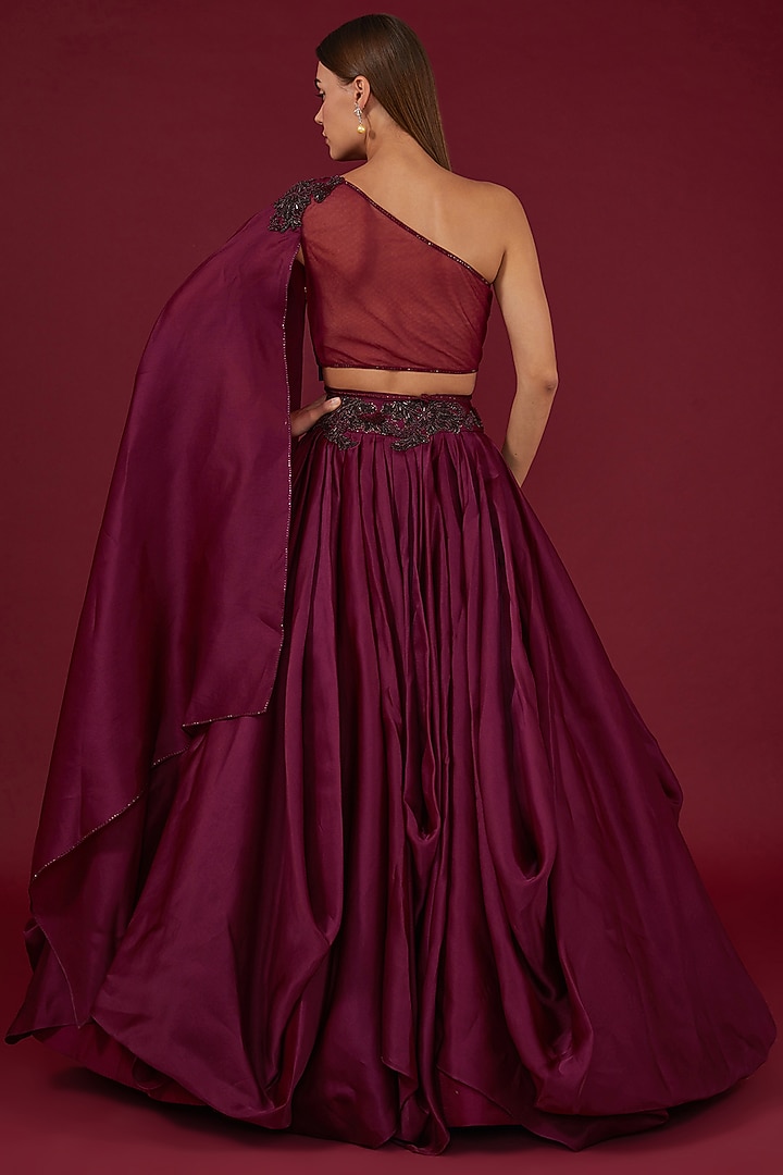 Marsala Organza Zardosi Embroidered Skirt Set by Shantnu & Nikhil at Pernia's Pop Up Shop