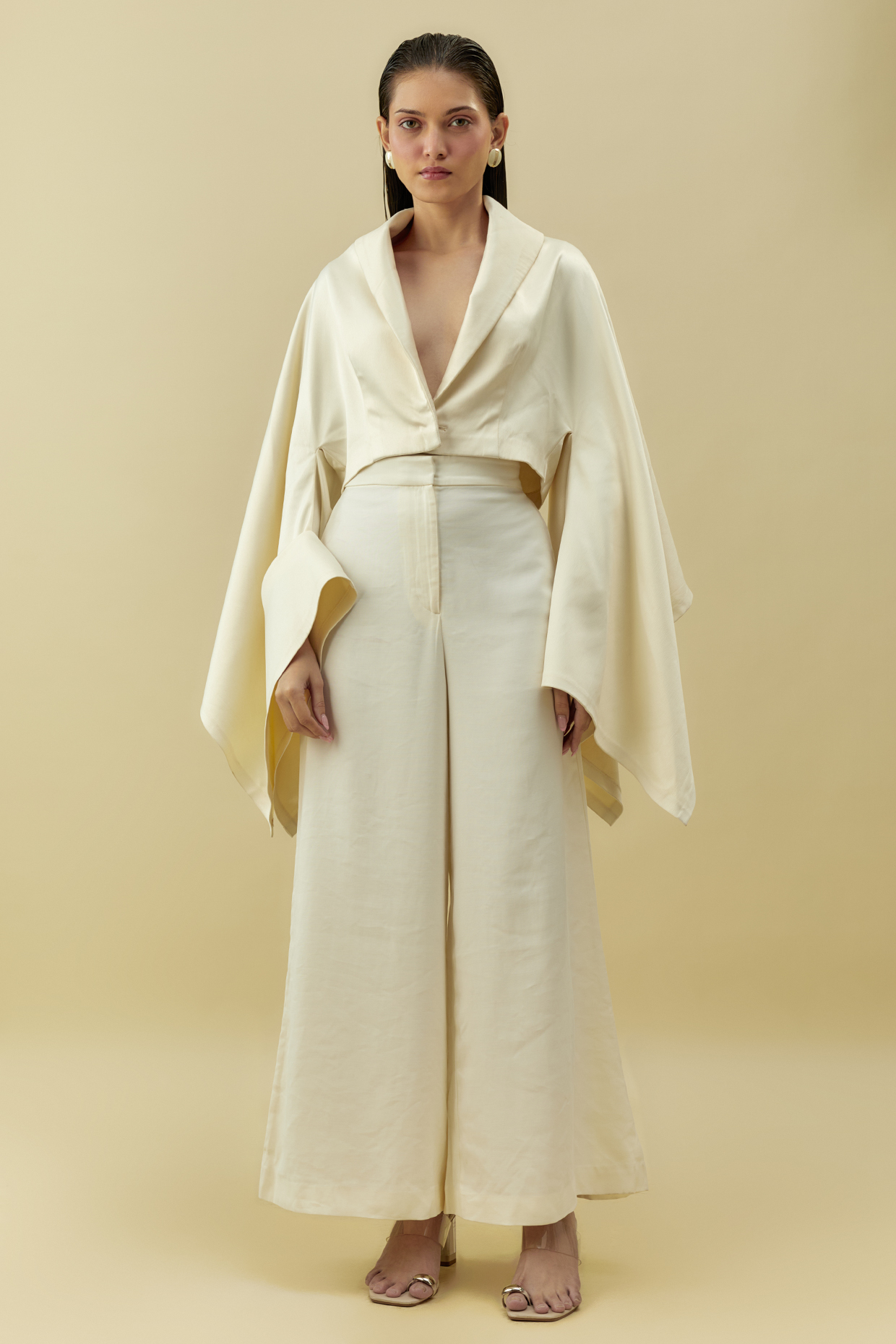 Pearled Ivory Satin Crop Jacket by Shantnu & Nikhil at Pernia's Pop Up Shop