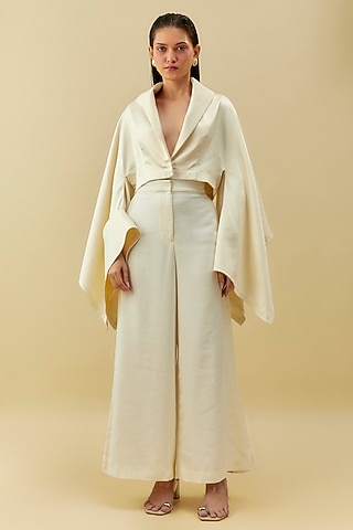 Pearled Ivory Satin Crop Jacket by Shantnu & Nikhil