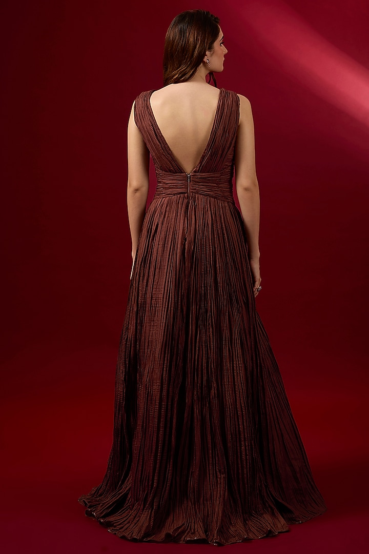 Antique Bronze Silk Crinkled A-Line Wedding Gown by Shantnu & Nikhil at Pernia's Pop Up Shop