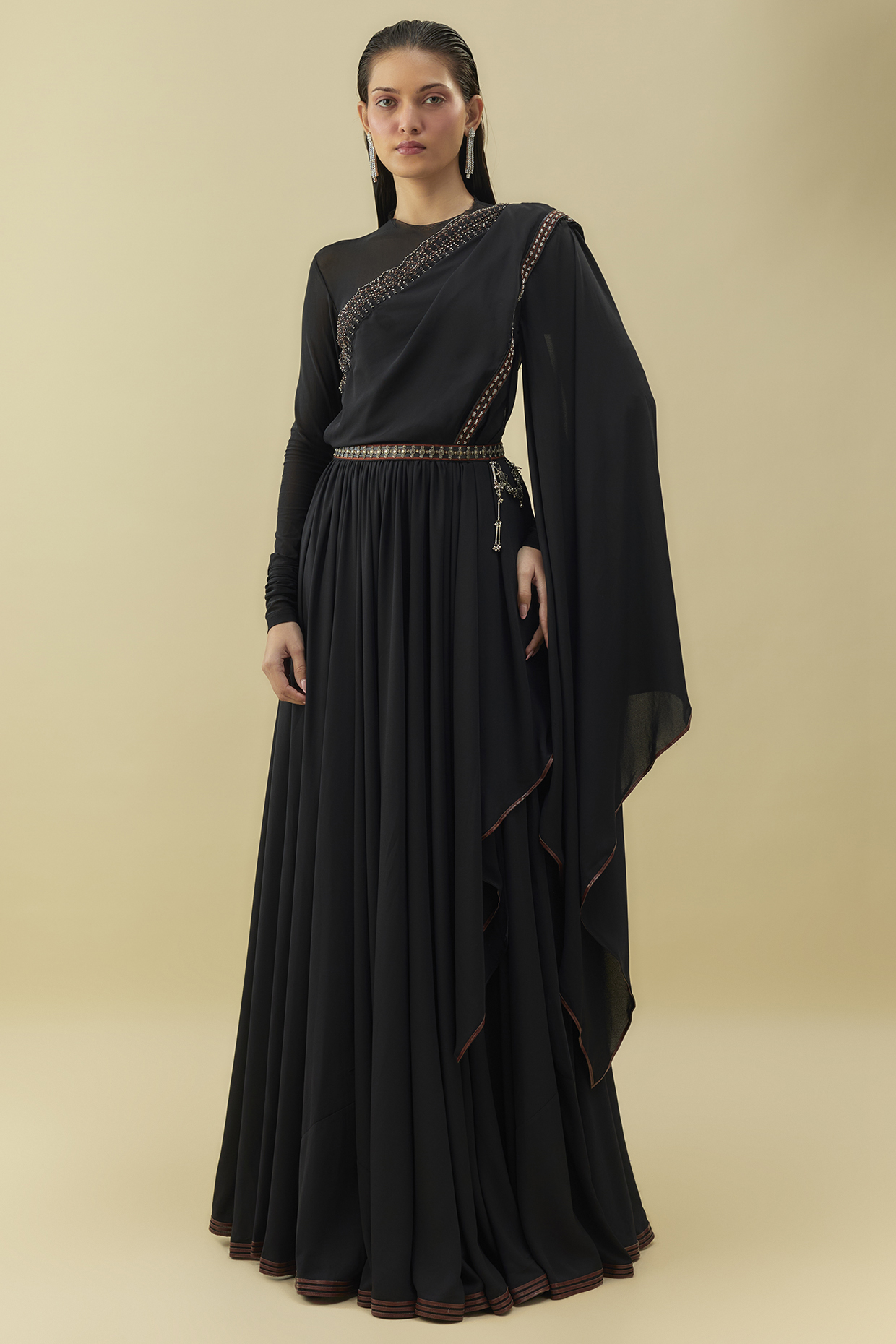 Black Crepe Hand Embroidered Anarkali Wedding Gown by Shantnu & Nikhil at Pernia's Pop Up Shop