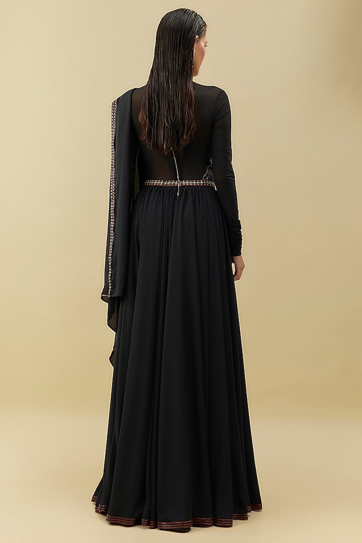 Black Crepe Hand Embroidered Anarkali Wedding Gown by Shantnu & Nikhil at Pernia's Pop Up Shop