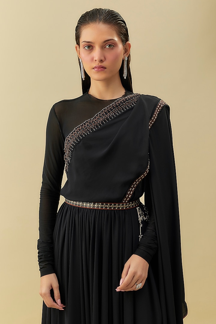Black Crepe Hand Embroidered Anarkali Wedding Gown by Shantnu & Nikhil at Pernia's Pop Up Shop