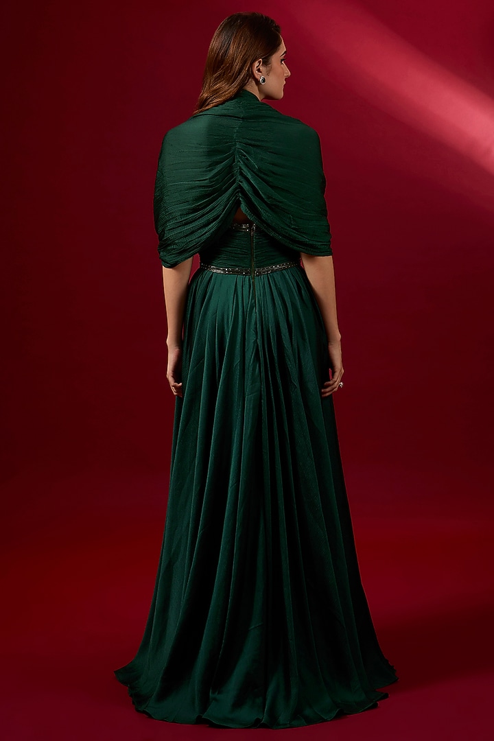 Emerald Green Satin Rexine Embroidered Bridal Anarkali by Shantnu & Nikhil at Pernia's Pop Up Shop