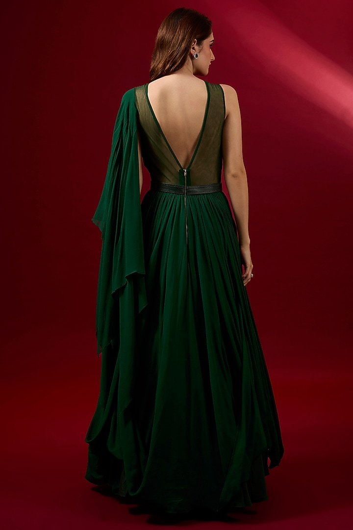 Emerald Green Georgette Applique Embroidered Bridal Anarkali by Shantnu & Nikhil at Pernia's Pop Up Shop