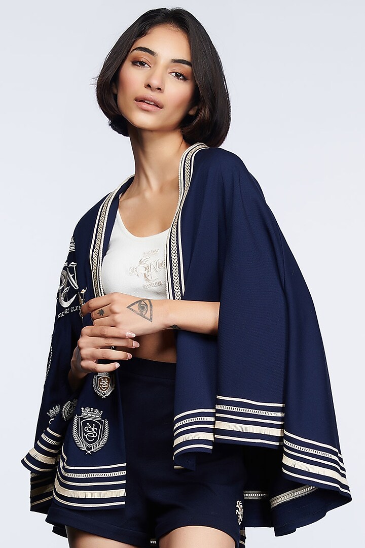Navy Blue Lycra Cape by S&N by Shantnu Nikhil at Pernia's Pop Up Shop