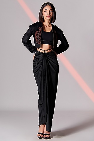 Black Velvet Draped Skirt by S&N by Shantnu Nikhil
