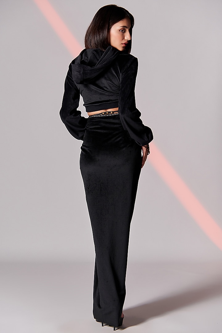 Black Velvet Draped Skirt by S&N by Shantnu Nikhil at Pernia's Pop Up Shop