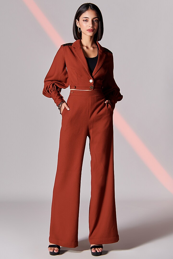 Rust Terylene Cropped Shacket by S&N by Shantnu Nikhil at Pernia's Pop Up Shop