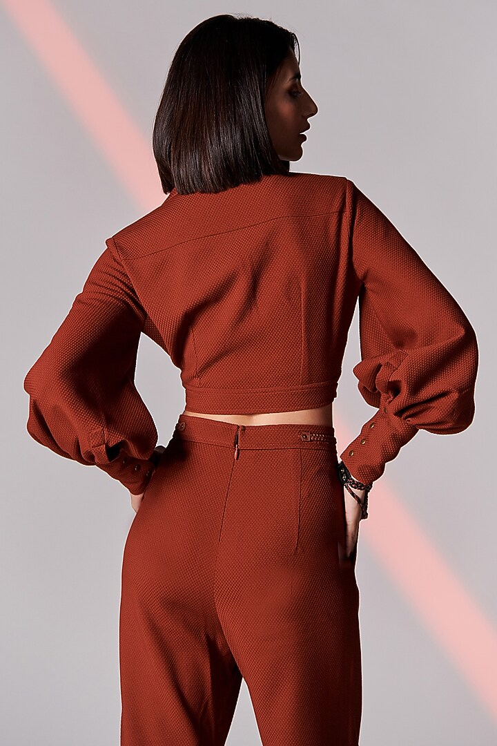 Rust Terylene Cropped Shacket by S&N by Shantnu Nikhil at Pernia's Pop Up Shop