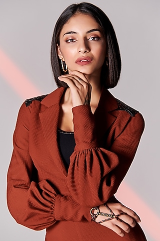 Rust Terylene Cropped Shacket by S&N by Shantnu Nikhil