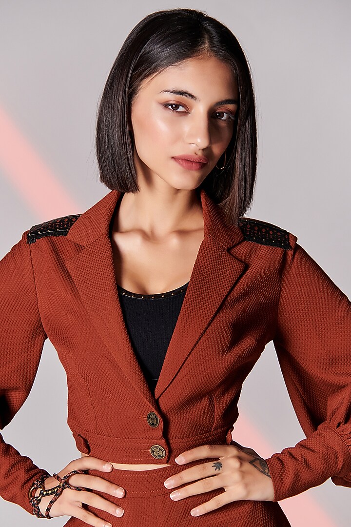 Rust Terylene Cropped Shacket by S&N by Shantnu Nikhil at Pernia's Pop Up Shop