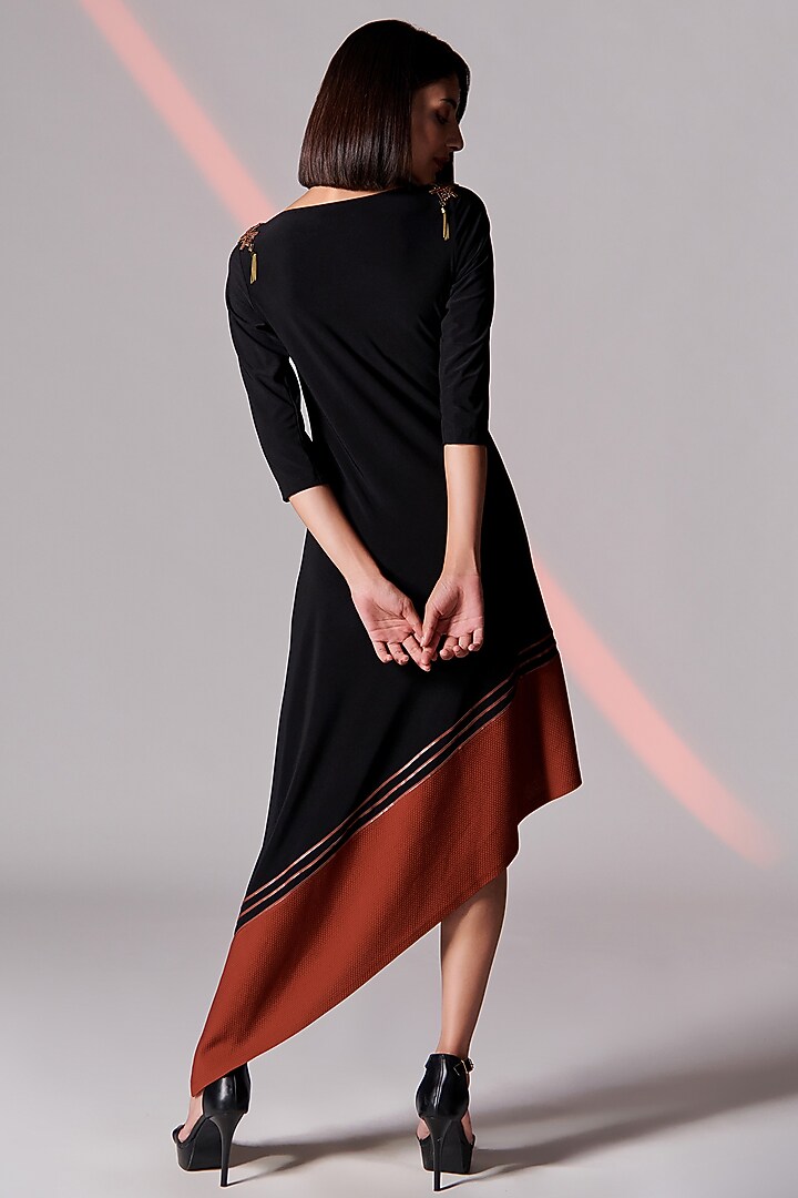 Black Embroidered Asymmetrical Vacation Dress by S&N by Shantnu Nikhil at Pernia's Pop Up Shop