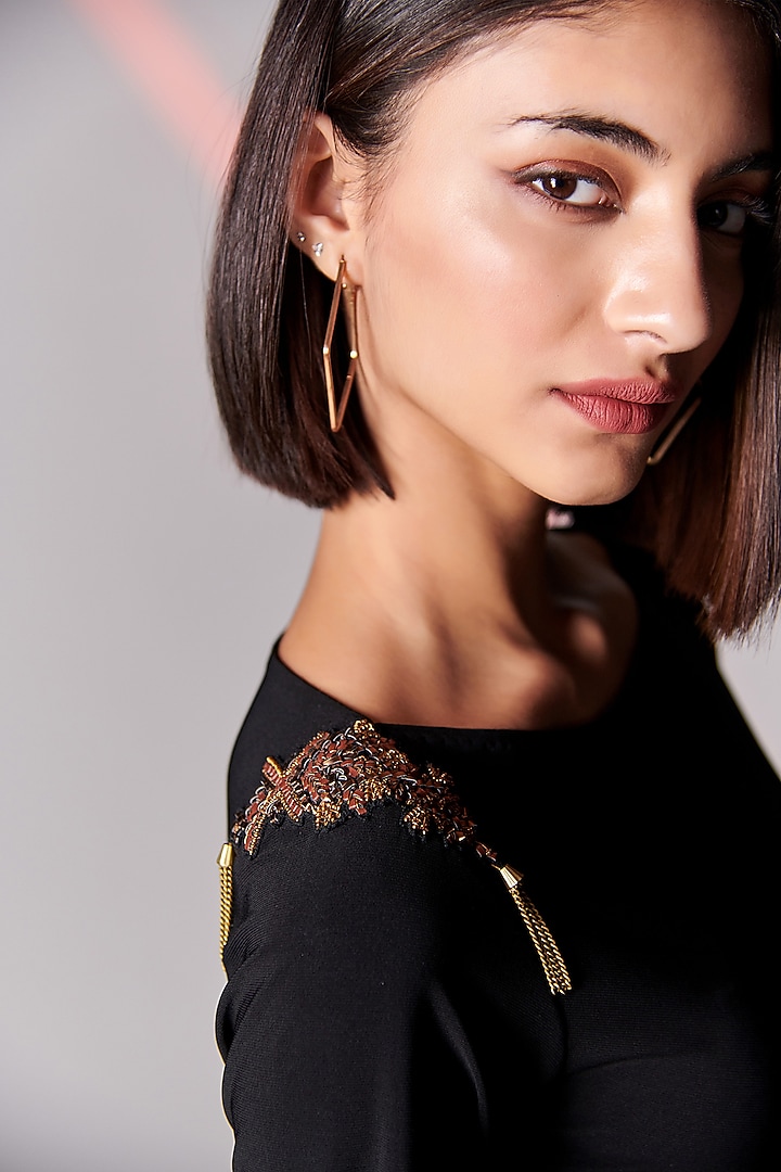 Black Embroidered Asymmetrical Vacation Dress by S&N by Shantnu Nikhil at Pernia's Pop Up Shop