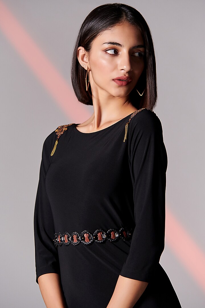 Black Embroidered Asymmetrical Vacation Dress by S&N by Shantnu Nikhil at Pernia's Pop Up Shop