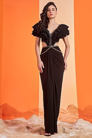 Black Embellished Gown Saree by S&N by Shantnu Nikhil