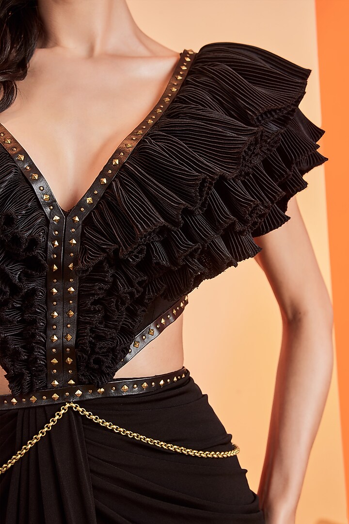 Black Embellished Wedding Gown Saree by S&N by Shantnu Nikhil at Pernia's Pop Up Shop