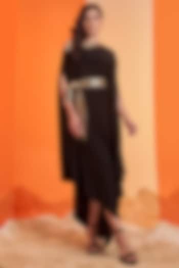 Black Poly Blend Off-Shoulder Dress by S&N by Shantnu Nikhil