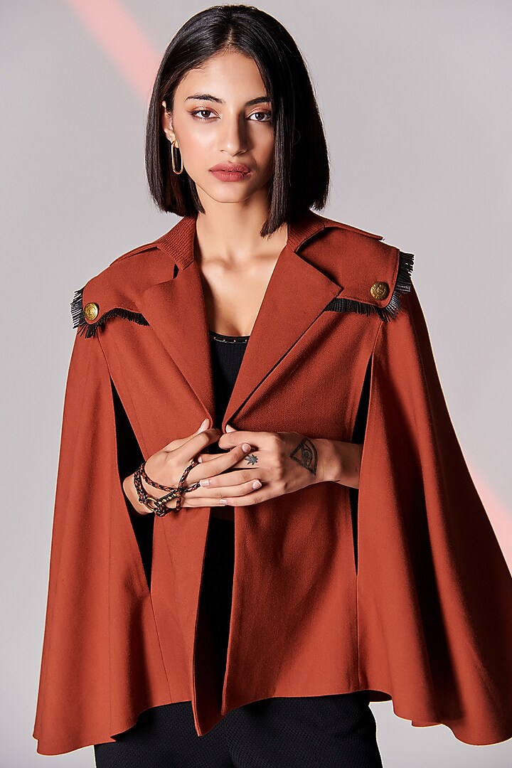 Rust Poly Blend Cape by S&N by Shantnu Nikhil at Pernia's Pop Up Shop
