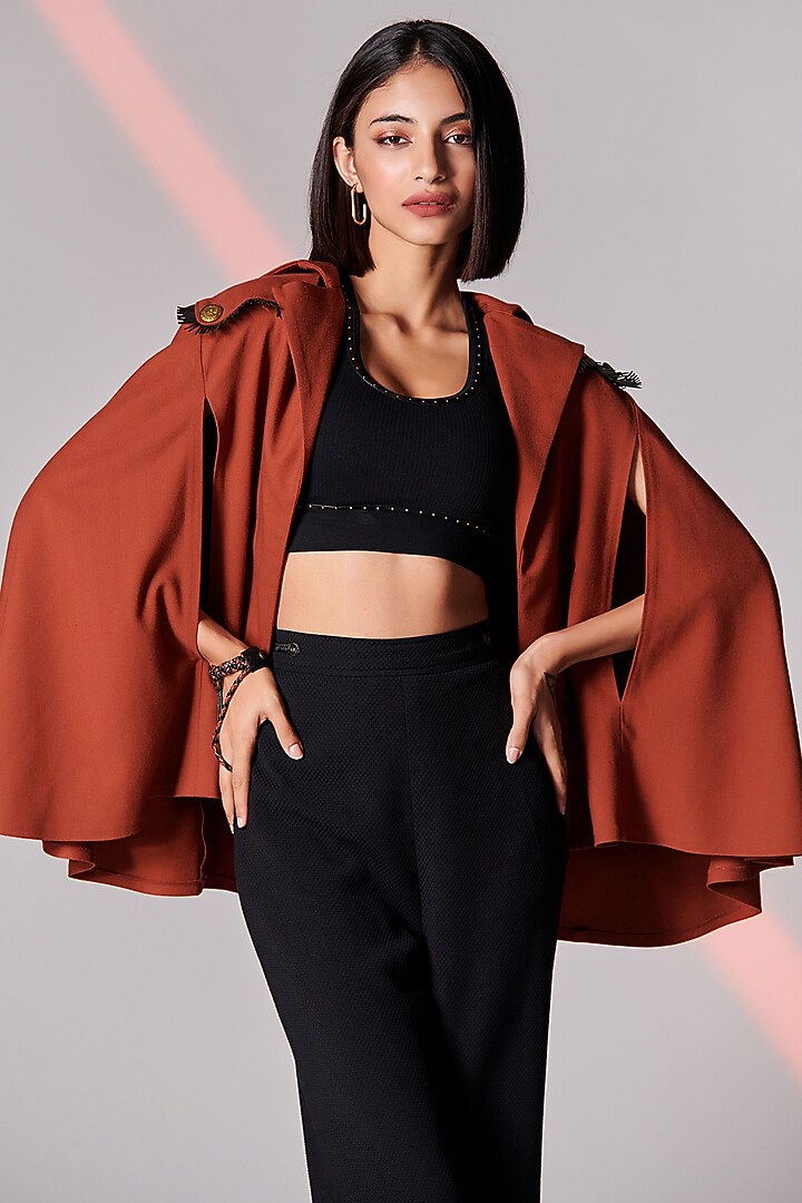 Rust Poly Blend Cape by S&N by Shantnu Nikhil at Pernia's Pop Up Shop