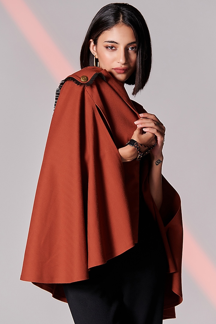 Rust Poly Blend Cape by S&N by Shantnu Nikhil at Pernia's Pop Up Shop