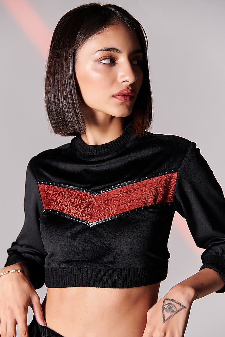 Black Velvet Cropped Sweatshirt by S&N by Shantnu Nikhil at Pernia's Pop Up Shop