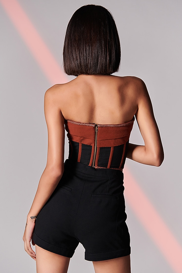 Black & Rust Corset Top by S&N by Shantnu Nikhil at Pernia's Pop Up Shop