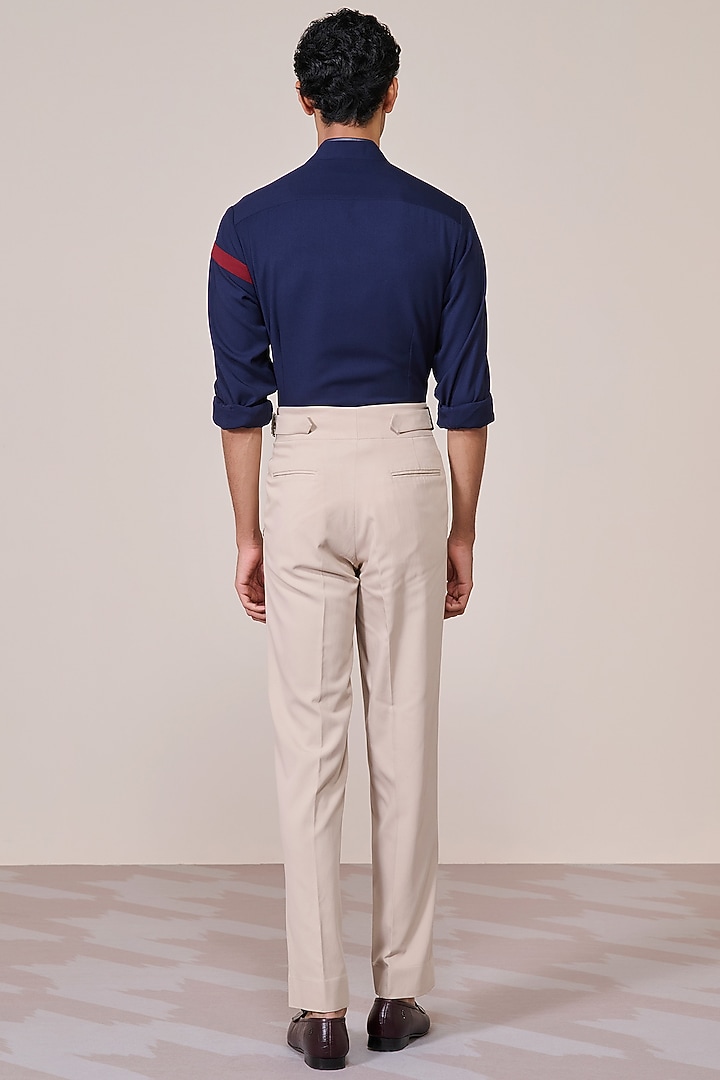 Navy Blue Viscose Suiting Blend Color-Blocked Wedding Shirt by S&N by Shantnu Nikhil Men at Pernia's Pop Up Shop