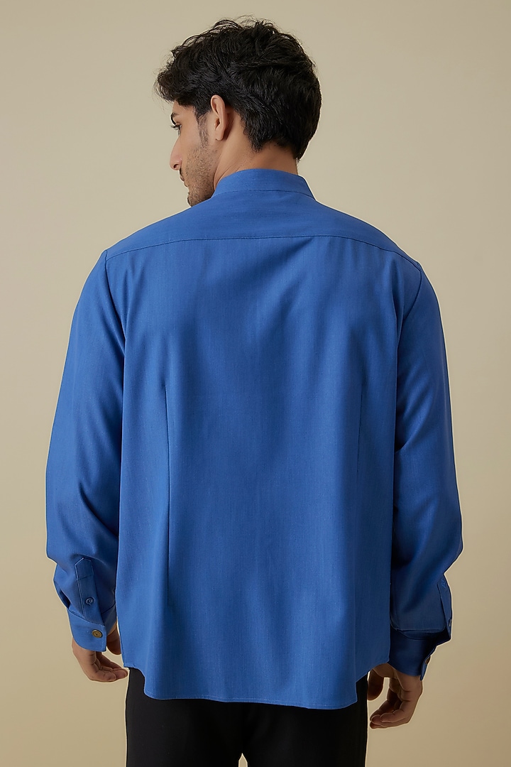 Dark Denim Terylene Viscose Spandex Blend Wedding Shirt by S&N by Shantnu Nikhil Men at Pernia's Pop Up Shop