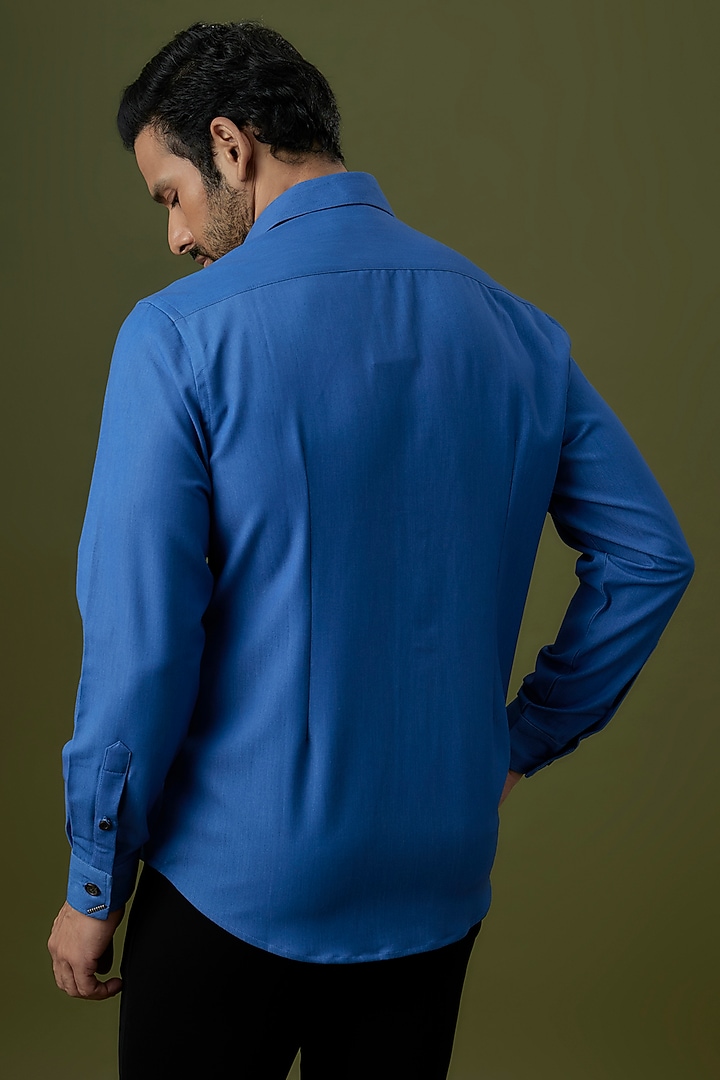 Dark Denim Blue Viscose & Lycra Shirt by S&N by Shantnu Nikhil Men at Pernia's Pop Up Shop