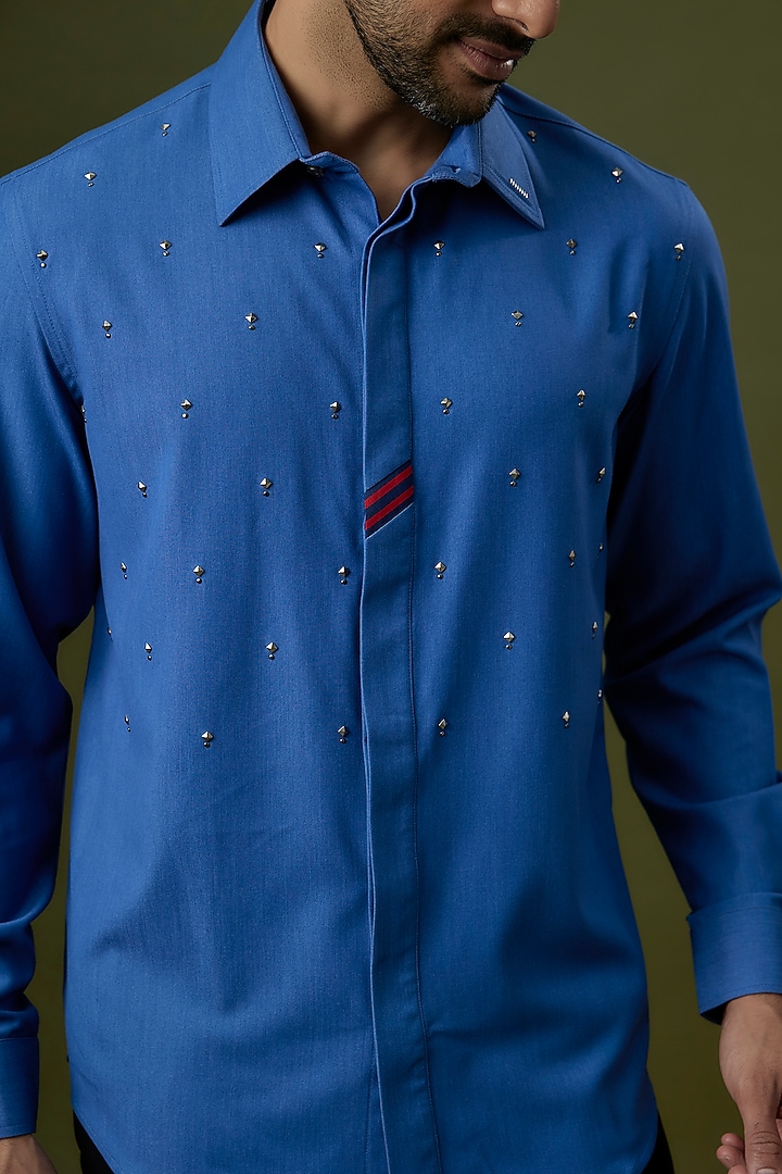 Dark Denim Blue Viscose & Lycra Shirt by S&N by Shantnu Nikhil Men at Pernia's Pop Up Shop