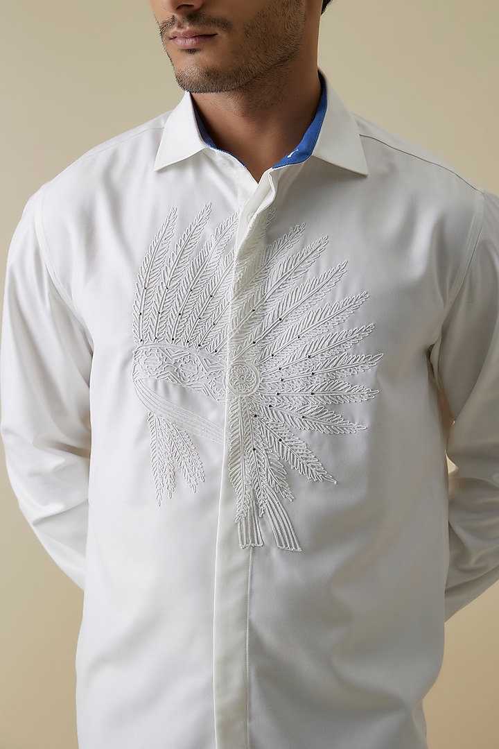 Off-White Terylene Viscose Spandex Blend Wedding Shirt by S&N by Shantnu Nikhil Men at Pernia's Pop Up Shop