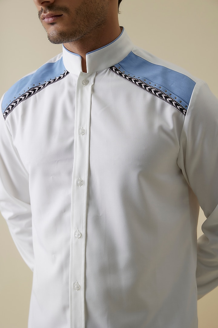 Off-White Terylene Viscose Spandex Blend Wedding Shirt by S&N by Shantnu Nikhil Men at Pernia's Pop Up Shop