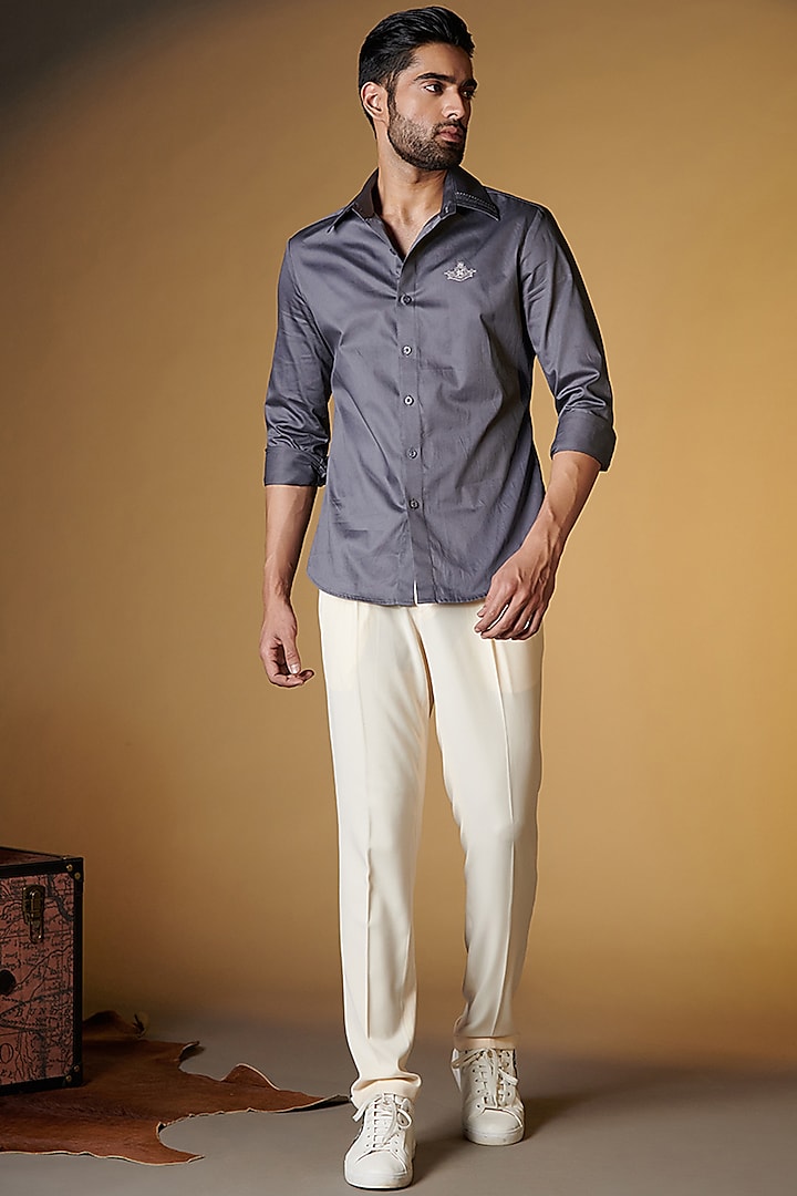 Grey Giza Cotton Shirt by S&N by Shantnu Nikhil Men