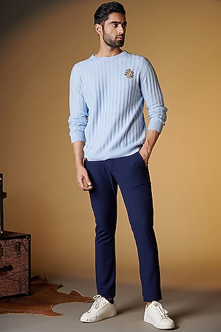Light Blue Merino Wool Sweater by S&N by Shantnu Nikhil Men