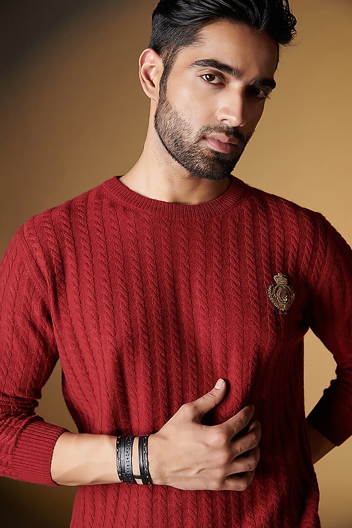 Cherry Merino Wool Sweater by S&N by Shantnu Nikhil Men at Pernia's Pop Up Shop