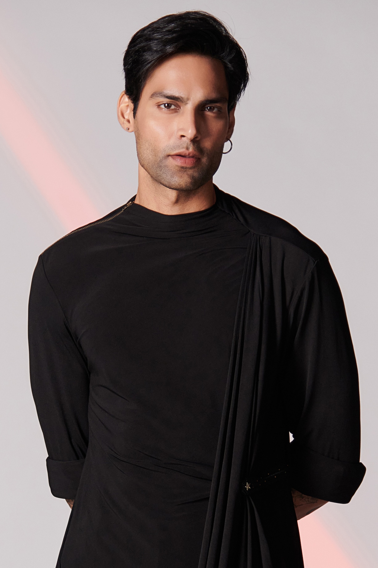 Buy S&N by Shantnu Nikhil Men Black Poly Jersey Draped Kurta at Pernia ...