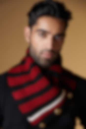 Black & Cherry Wool Blend Striped Knitted Muffler by S&N by Shantnu Nikhil Men