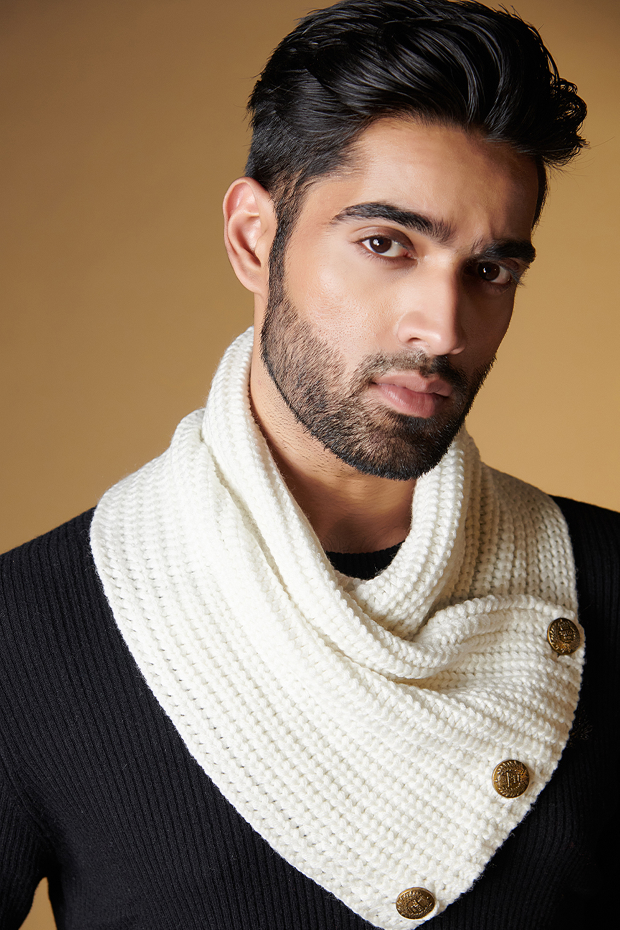 Off-White Wool Blend Striped Knitted Muffler by S&N by Shantnu Nikhil Men