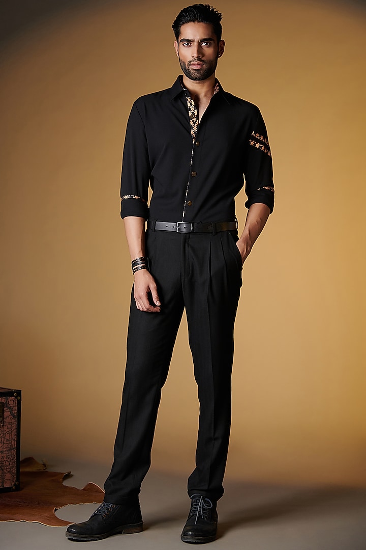 Black Rayon & Terylene Shirt by S&N by Shantnu Nikhil Men