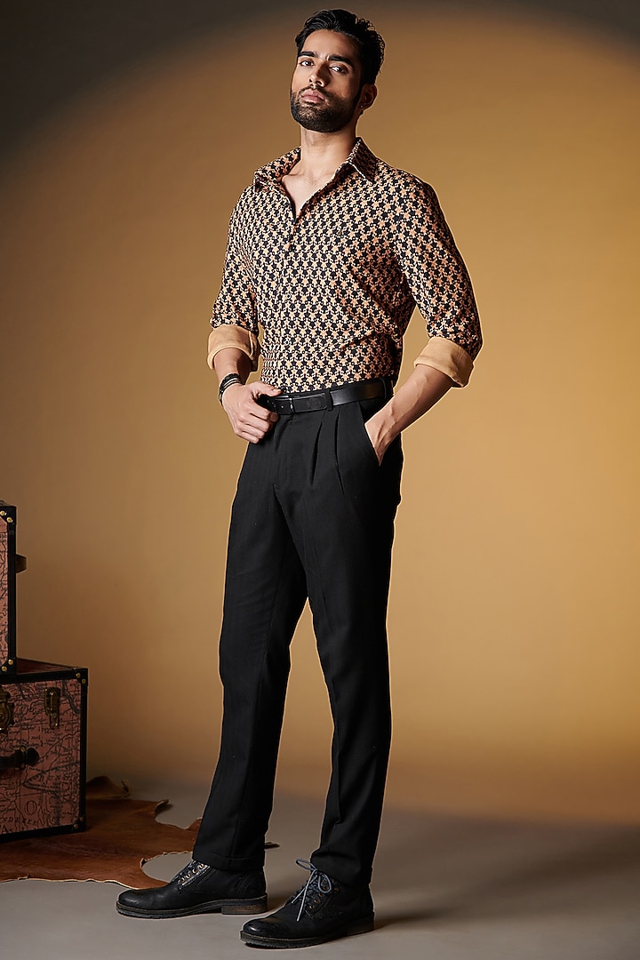 Beige Crepe Jersey Printed Party Wear Shirt by S&N by Shantnu Nikhil Men at Pernia's Pop Up Shop